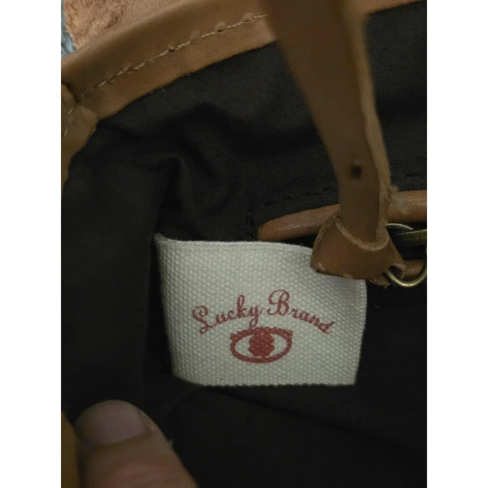 Y2K Lucky Brand Shoulder Bag  Medium Brown Leather Geometric‎ Whipstitch Rare